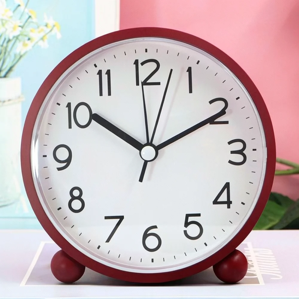 Compact Bedside Alarm Clock For Home Office Silent Analog Pointer Timepiece Minimalist Study Desk Decor Non Ticking Tool