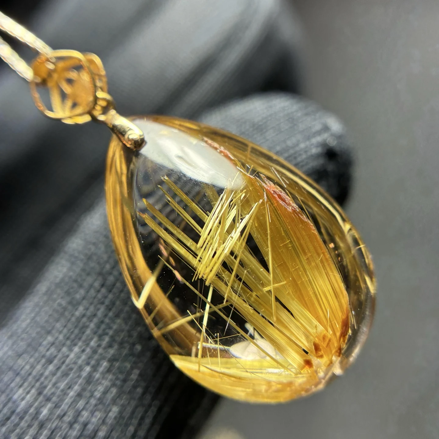 Natural Gold Rutilated Quartz Pendant Clear Bead Flower Rutilated 21.9x14.5x10.9mm Jewelry Men Women Brazil AAAAAAA