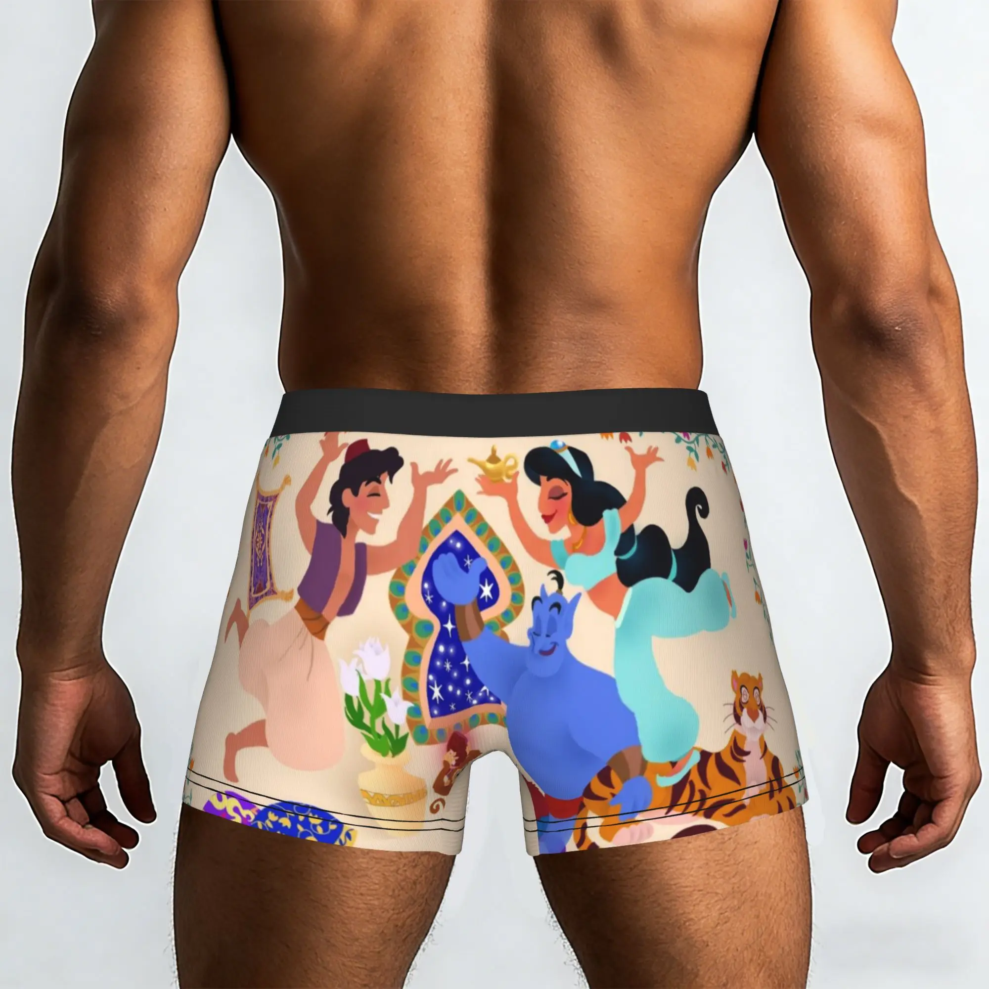Custom Cute Cartoon A-Aladdin Underwear Men Breathable  Boxer Briefs Shorts Panties Soft Underpants For Homme