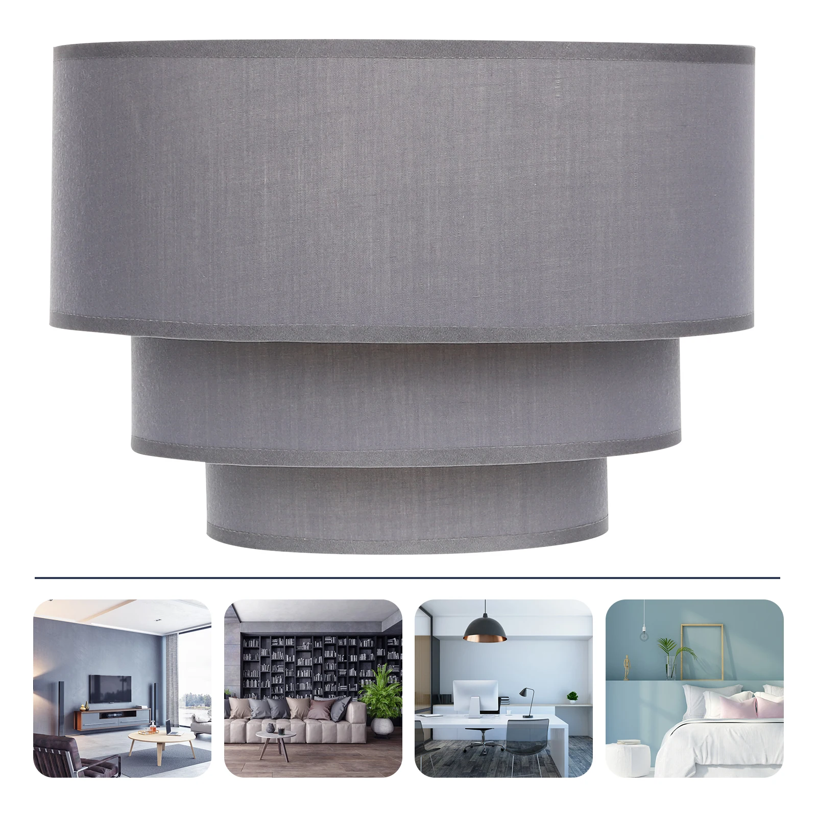 

Modern Fabric Lampshade 3 Tier Drum Metal Large Branches Extra Shade Home Hotel Bar Study Library Lighting Accessories