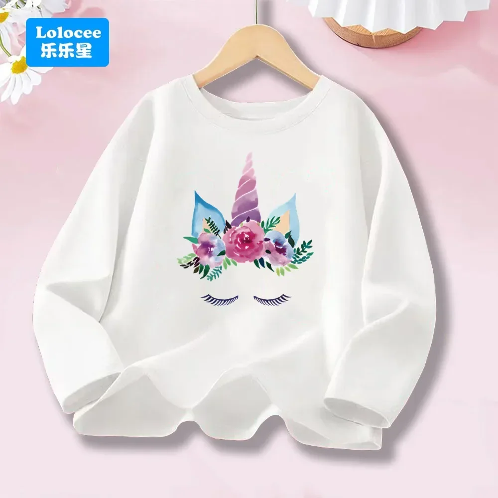 Kinder Langarm T Shirts Cartoon Einhorn Blume kinder Kleidung Herbst Frühling Kleine Mädchen Casual Baumwolle Tops T DJSMY1