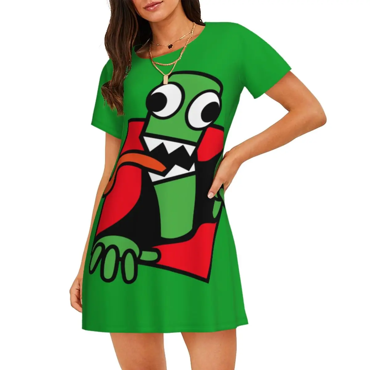 

Custom Green R-Rainbow Friend Play Gamer Short Sleeves Women Nightdress Sleeping Womens Nightgown Dress Women Short Nightgowns