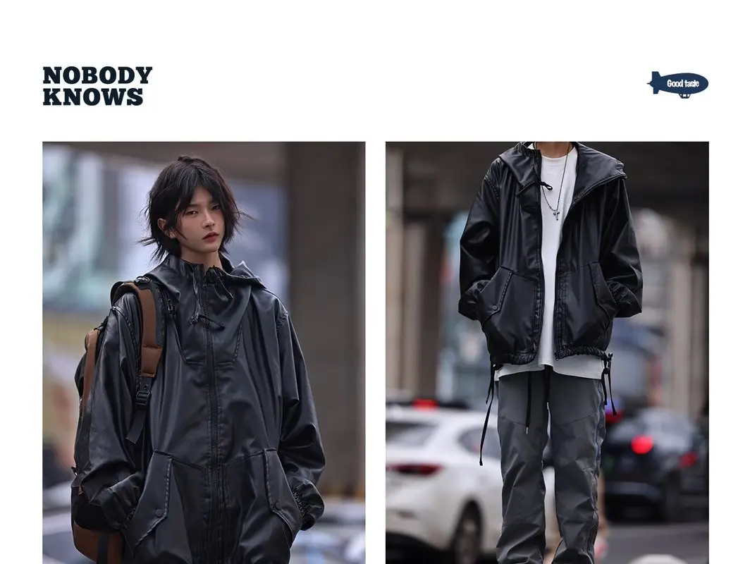 

Nobodyknows, осенняя американская уличная искусственная кожа, мотоциклетный стиль, кожаный топ с капюшоном для пары, модная куртка, пальто