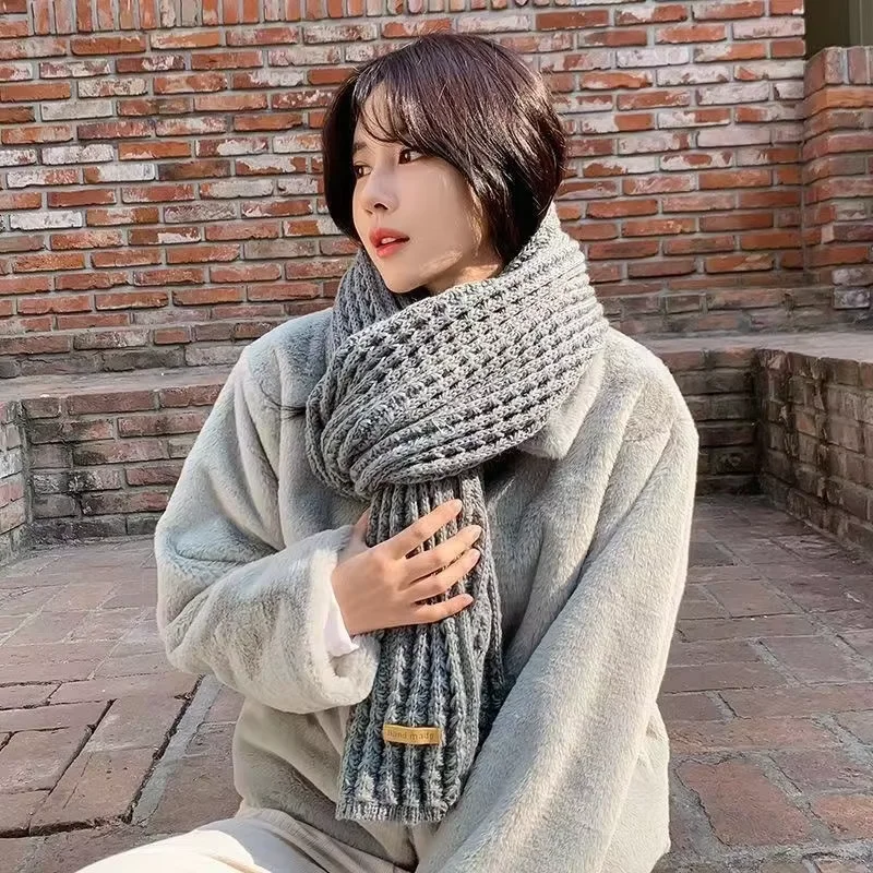Luxury Cashmere Blend Scarf Women Winter Warm Thick Solid Color Shawl Wraps Soft Wool Neckerchief Blanket for Female