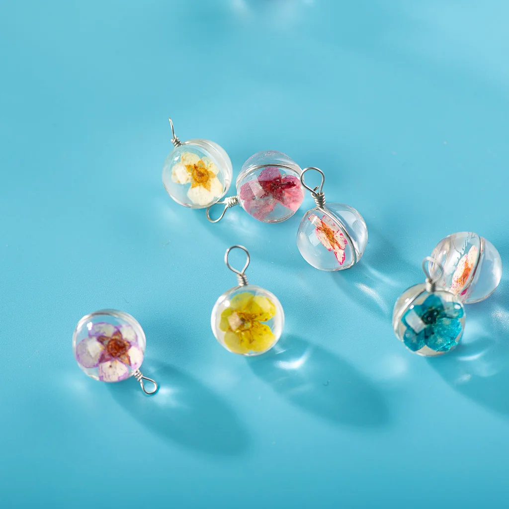 12#5pcs Iron Wire Natural Dried Flower with Glass Bead Glass Beads For DIY Earrings Bracelet Choker Jewelry Making Beads #7374