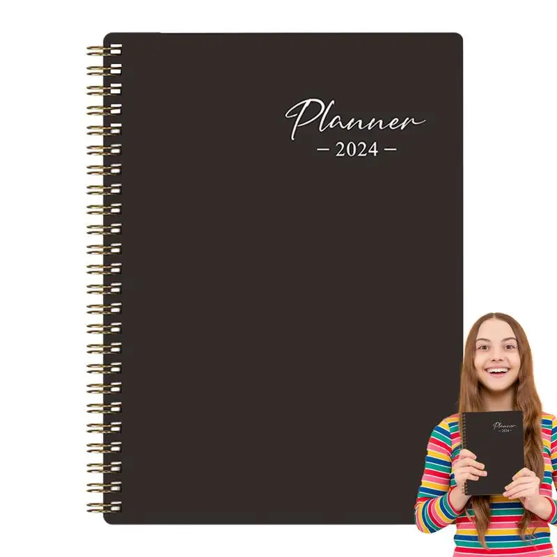 Planner Spiral Bound Coil Diary Books Hard Cover 2024 Planner Multifunctional Flexible Organizer Notebook Planner 2024 Pocket