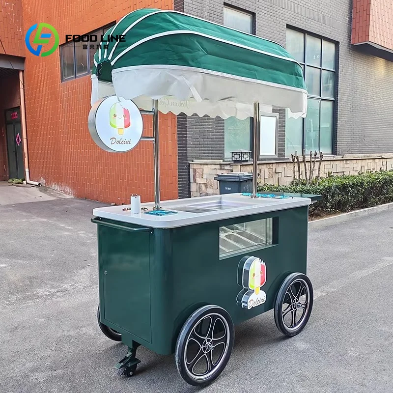 

Custom Mobile Commercial Ice Cream Carts, Street Food Stalls, Ice Cream Carts with Freezers and Troughs