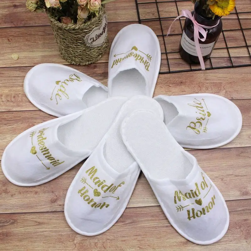 Bride Slippers Wedding Slippers Bridal Shower Gift for Bride,Bridal Party Slippers Fuzzy Hotel Disposable Slippers