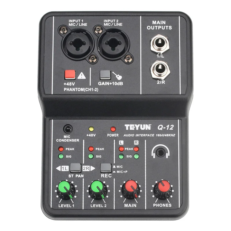 Professional Audio Interface Sound Card Computer Electric Guitar Live Recording Audio Equipment For Studio Singing Q12