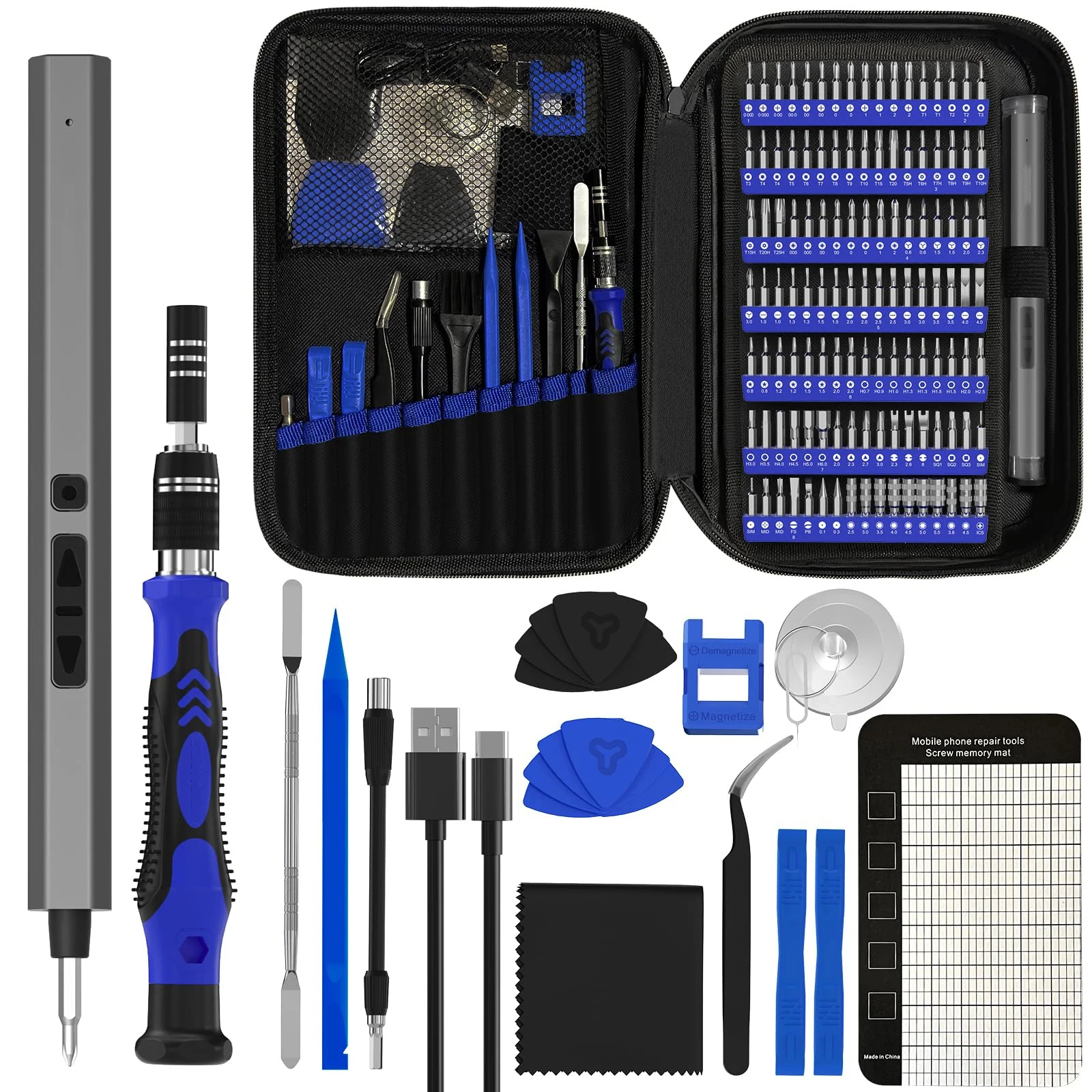 154 in 1 Precision Electric Screwdriver Set LED with 120 Magnetic Screw Driver Bits Cordless Type-C Professional Repair Tool Kit