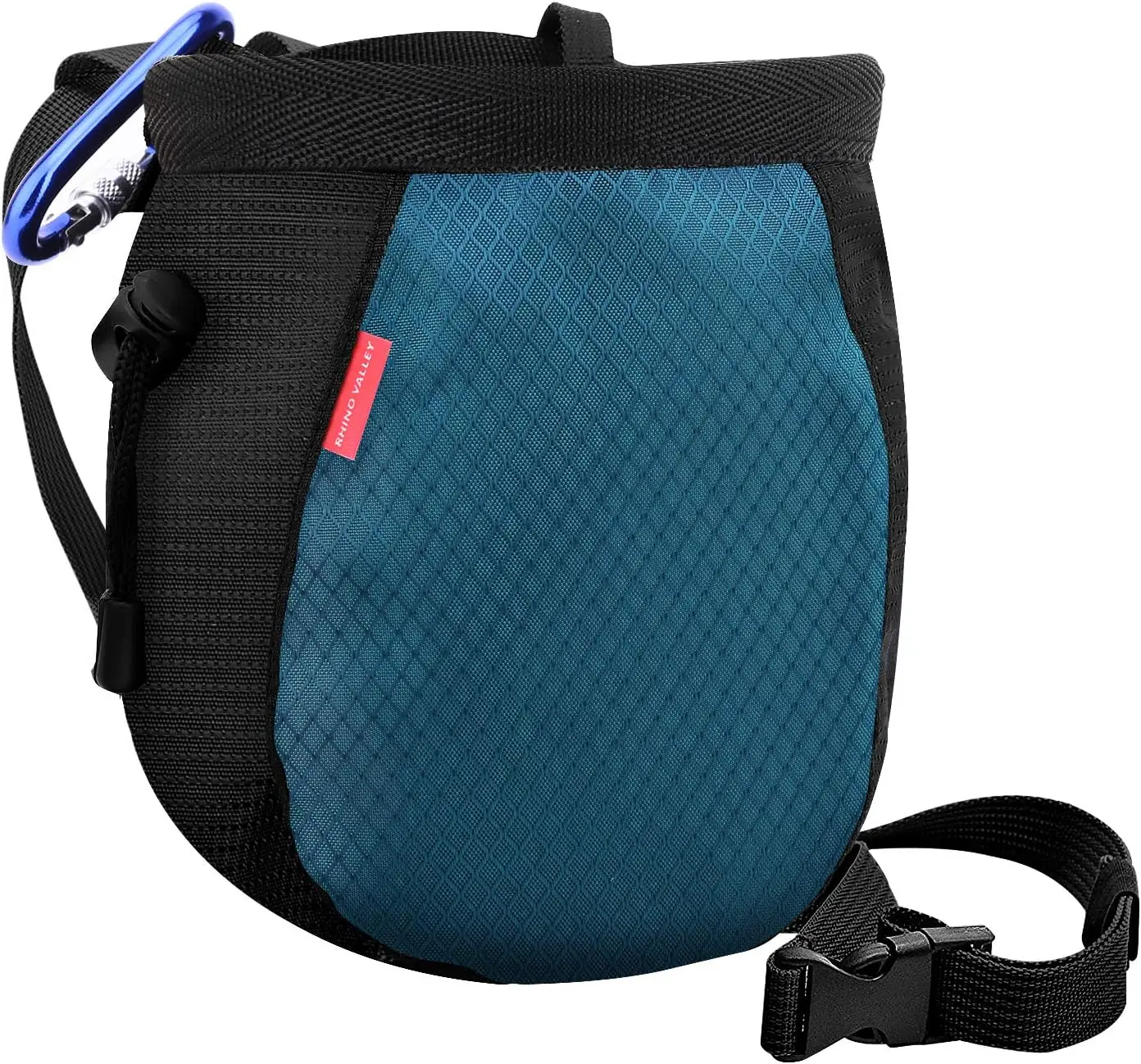 

Rhino Valley Climbing Chalk Bag, No Leak Drawstring Chalk Bag with Adjustable Belt, Carabiner Clip and Zippered Pockets Chalk Bag for Rock Climbing, Cross Fit, Weight Lifting & More