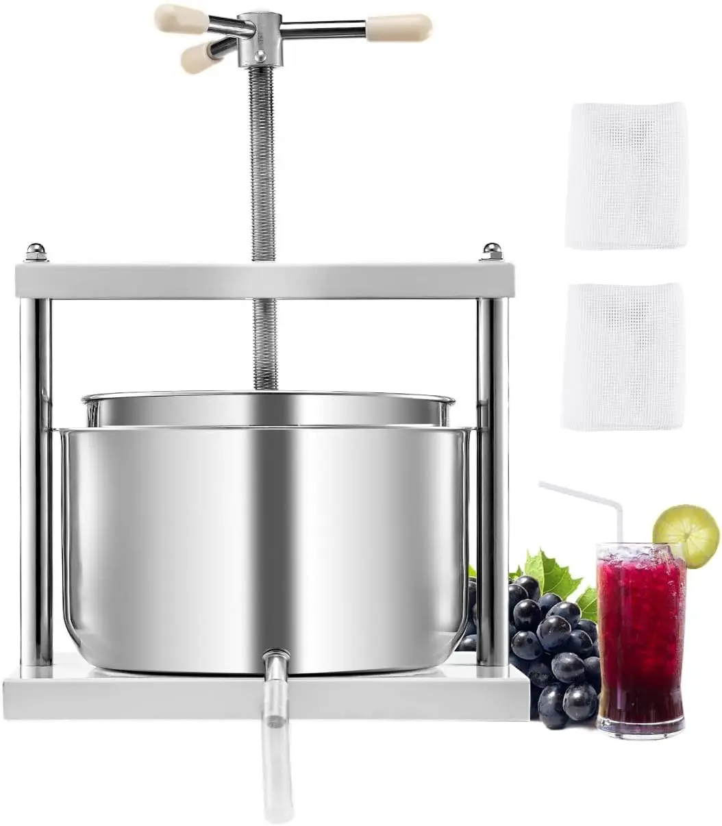 3.17 Gal/12L Fruit Press, 2 Stainless Steel Barrels, Manual Juice Maker, Cider Apple Grape Tincture Honey Olive Oil Making Press