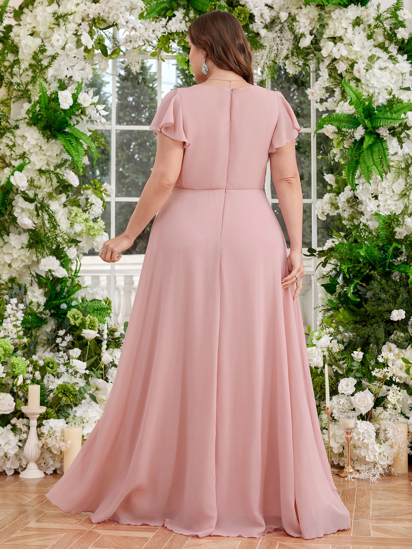 فستان سهرة من UNITHORSE بياقة على شكل قلب وخصر مطوي وأكمام قصيرة وحاشية مزخرفة فستان كوكتيل أنيق للنساء #2