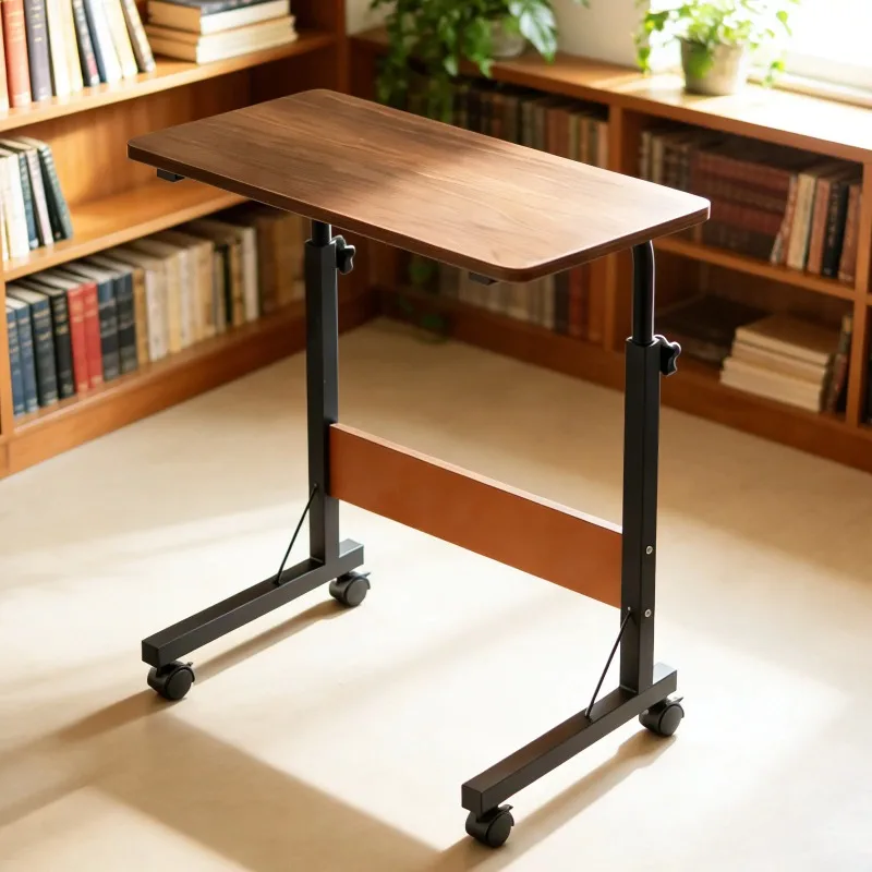 

C-Shaped Rolling Side Table, Metal & Wood Construction, 360 ° Wheels, up to 30kg Load for Rv & Home
