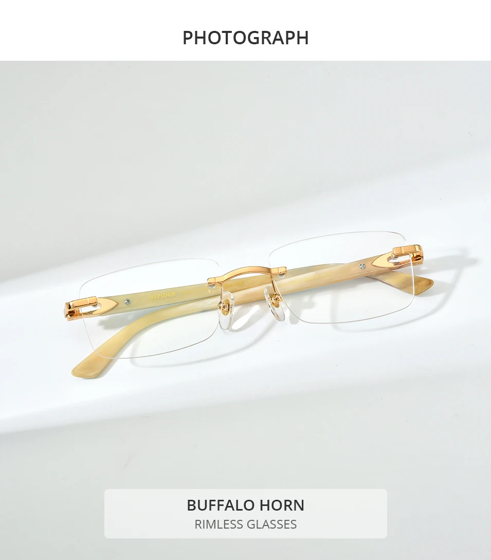 HEPIDEM Buffalo Horn Brille Männer Luxus Berühmte Marke Design Randlose Brillen Rahmen Frauen Rahmenlose Weiß Buffs Holz Brillen – Detail 29