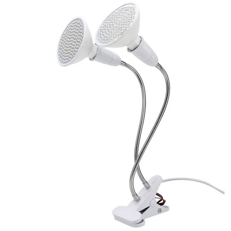 EU US Plug 360 Degree 2 Heads Flexible Desk Lamp Holder Clip With On/Off Switch E27 Light Base Socket for LED Plant Grow Bulbs