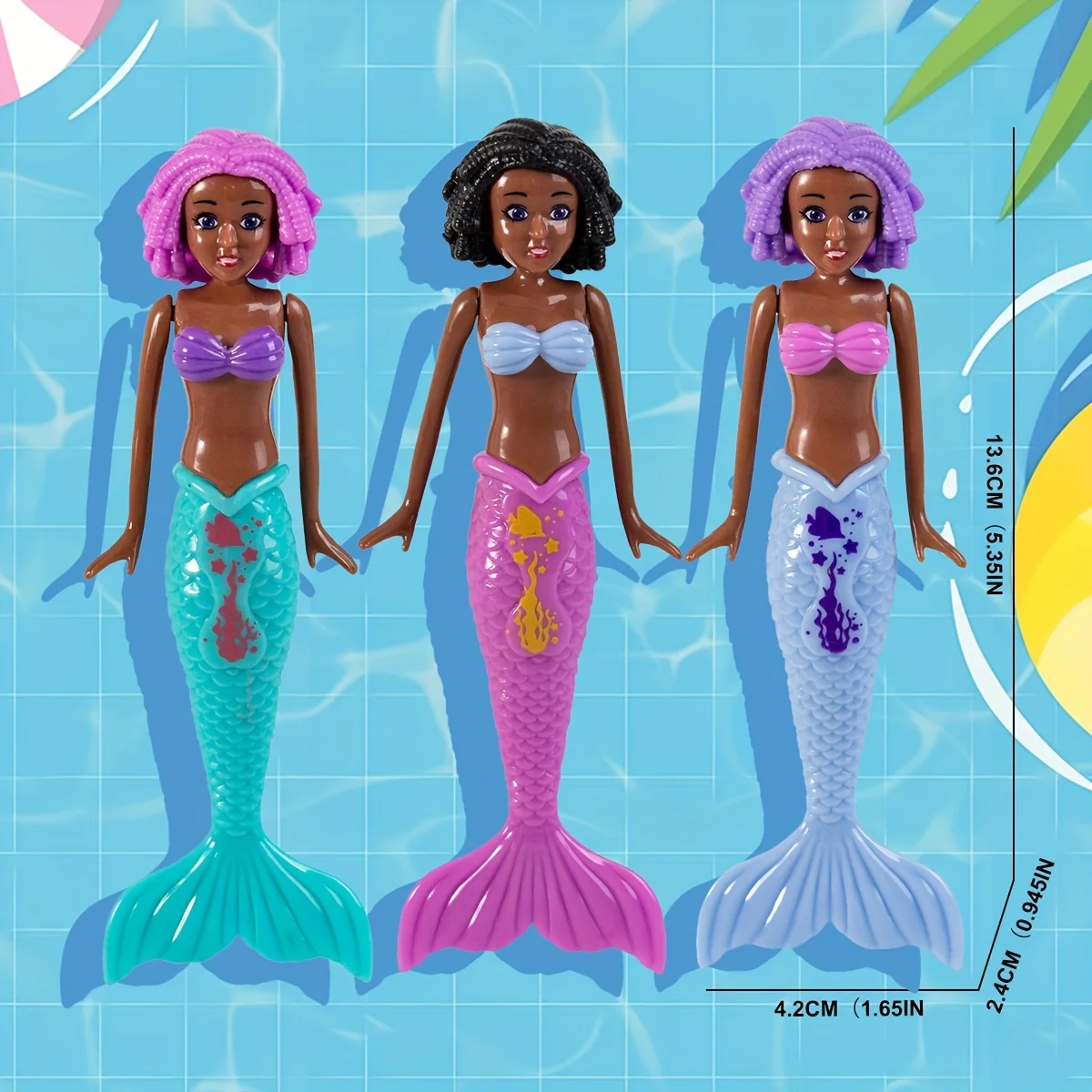 3er-Pack Meerjungfrau-Poolspielzeug für Kinder – buntes Spielset für Sommerschwimmen und Strandspaß, schwimmende Meerjungfrau-Puppen für Mädchen,