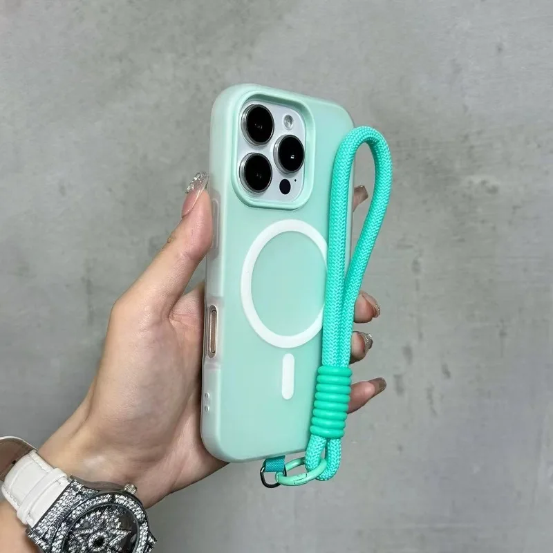

For OPPO Reno 14 13 11 10 9 8 Pro Plus 7 Lite 8Z 8T 7Z 6 Pro 5G 4G Magnetic Frosted Phone Case Candy With Short Lanyard Cover