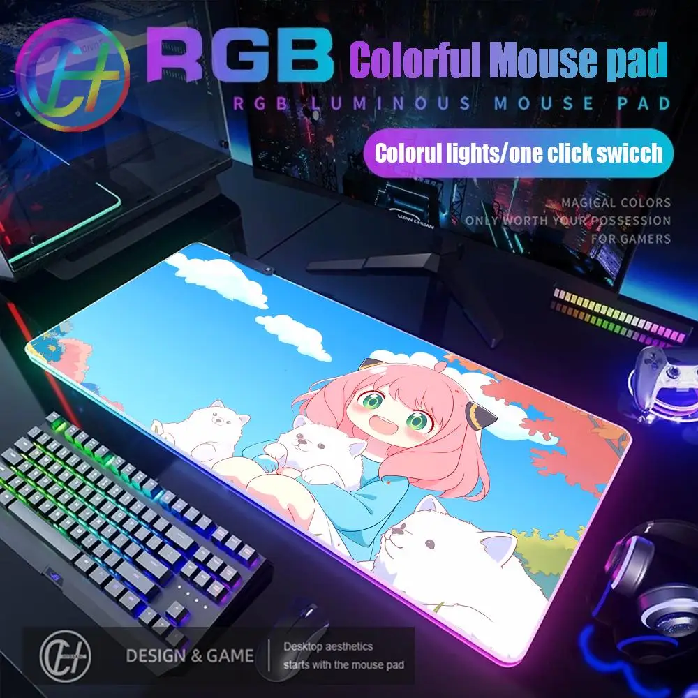 

HYBXAXC Mouse Pad RGB Gaming Mouse Pad Desk Mat HD Gamer Large LED Light XXL Spy X Family Anya Mouse Pad