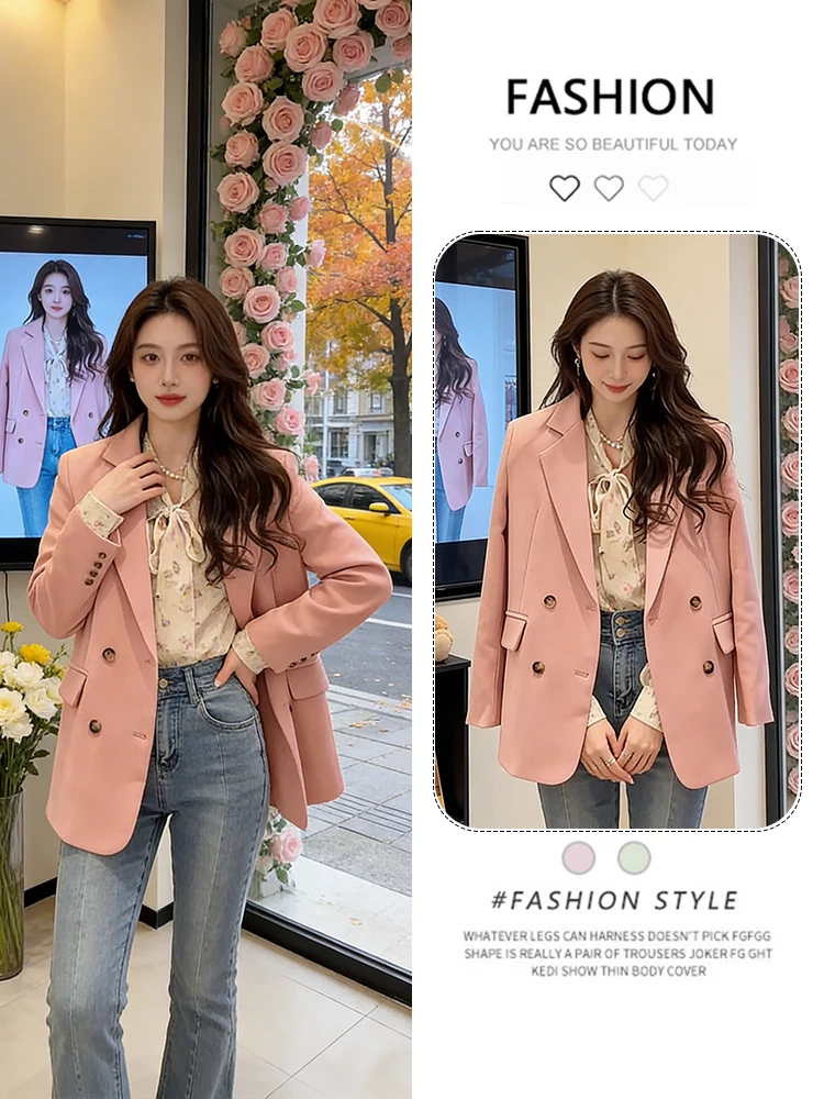 Traje Rosa para Mujer Ejecutiva, Chaqueta Casual Versátil, Ropa Exterior Profesional, Primavera Otoño 2026, Nuevo, Transpirable, Manga Larga