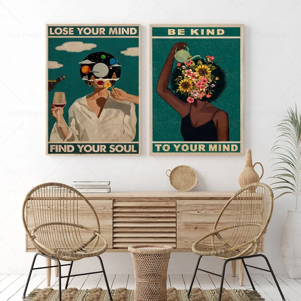 Lose Your Mind Find Your Soul Vintage Poster Be Kind To Your Mind Print Retro Music Inspired Wall Art Canvas Painting Room Decor