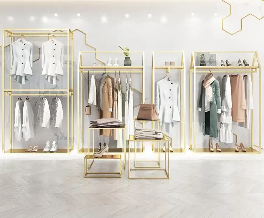 Clothing Rack Men's and Women's Clothing Store Display Shelf Open Shop Display Shelf Live Hanging Clothes Rack Iron Art