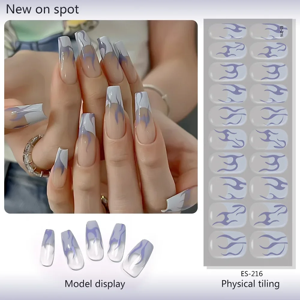 Chama semi curada uv adesivos gel unhas adesivo à prova dwaterproof água de longa duração completa gel prego envolve imprensa no decalque do prego diy manicure