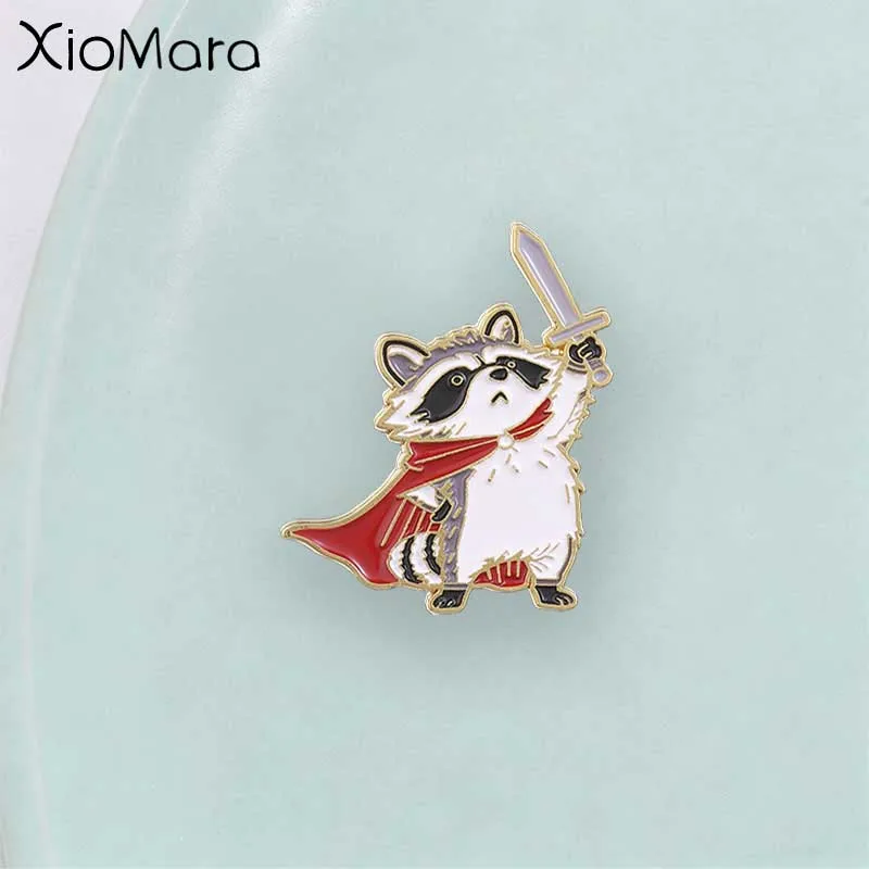 Cute Cartoon Knight Raccoon Enamel Pin, Fantasy Sword and Knight Raccoon Badge, Fashion Accessory, Gift for Animal Knight Lovers