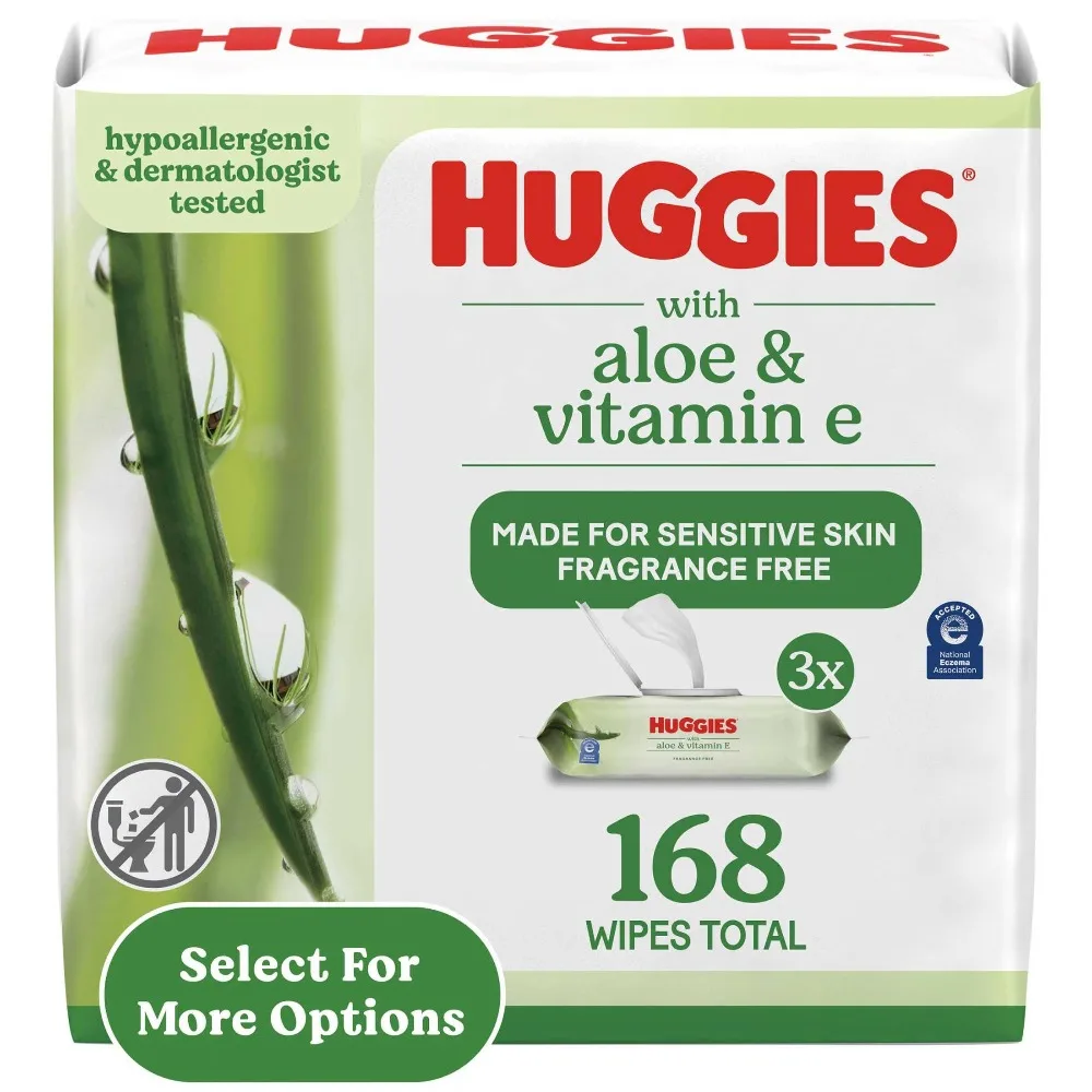 Toallitas Húmedas para Bebé sin Perfume con Aloe Vera y Vitamina E, Hipoalergénicas y Suaves, 3 Paquetes de Recarga, Total 168 Toallitas para Recién Nacidos y Piel Sensible, Diseño con Tapa Abatible