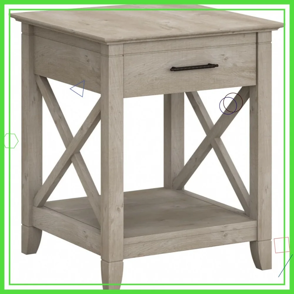 Farmhouse End Table with Drawer, Nightstand Storage for Small Spaces, Rustic Living Room & Bedroom Furniture