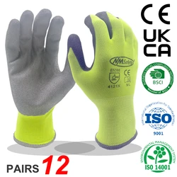 12 Pairs çalışma eldivenleri palmiye kaplı kauçuk emniyetli çalışma eldiveni mavi Polyester pamuk ev eldiven emek iş adamı daha iyi kavrama