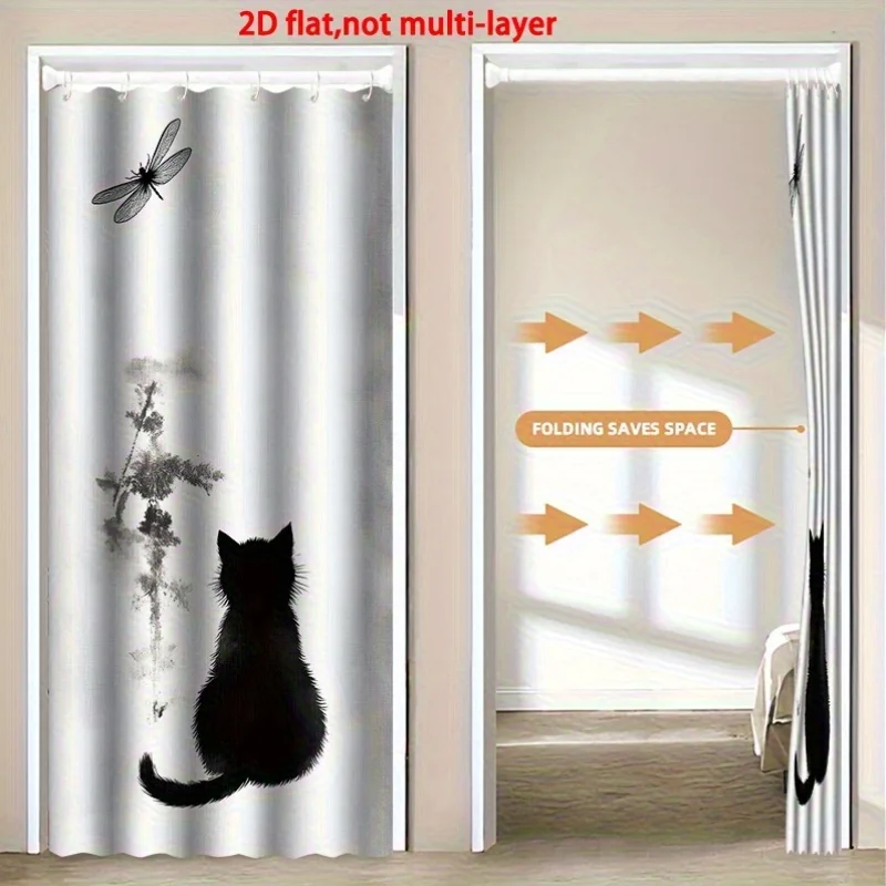VIKAMA 2D-bedruckter Raumteiler-Vorhang, bezaubernder Vorhang mit Kätzchen-Motiv, geeignet für Wohnzimmer, Kleiderschränke und Raumteiler.