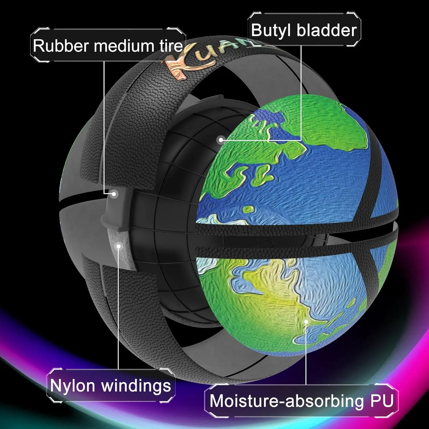 クアンミ ラブ ラッキー シリーズ バスケットボール、公式サイズ7(29.5インチ)、限定コレクターズエディション アートボール