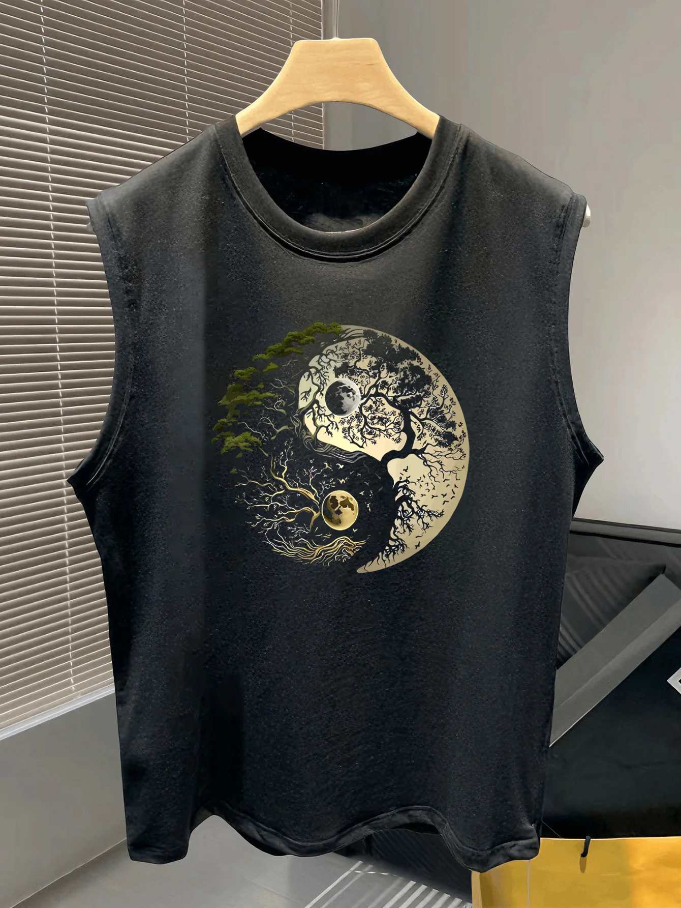 Men's 100% Cotton Coconut Palm Print Tank Top Casual Sleeveless Loose Fit Summer Streetwear Vest