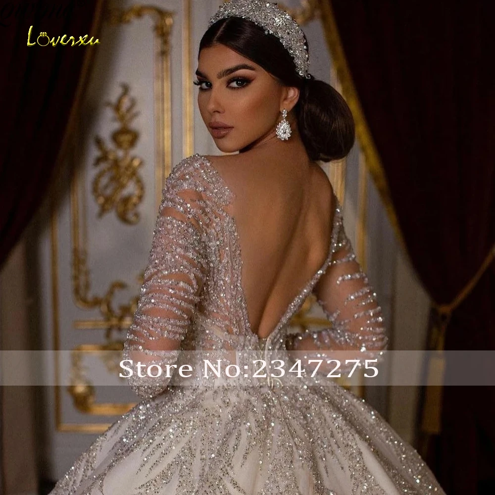Loverxu Ball Gown Princess Wedding Dresses Sweetheart Long Sleeve Vestido De Novia Lace Shiny Backless Custom Made Bridal Gown
