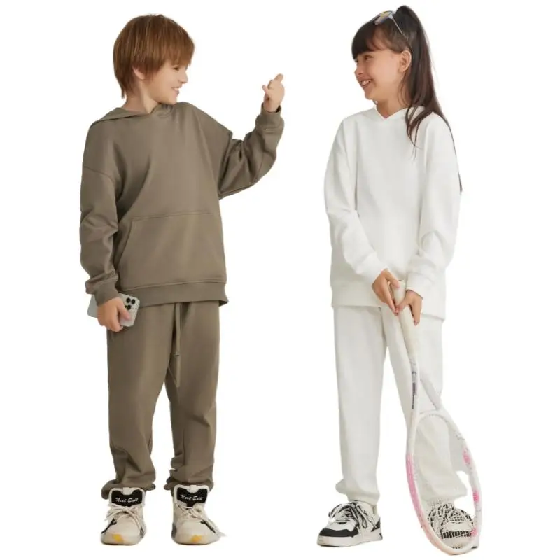 330g Kids 100% Cotton Hoodies For Autumn High Street Casual Hooded Pullovers Loose Fit Children Solid Oversized Tops Unisex