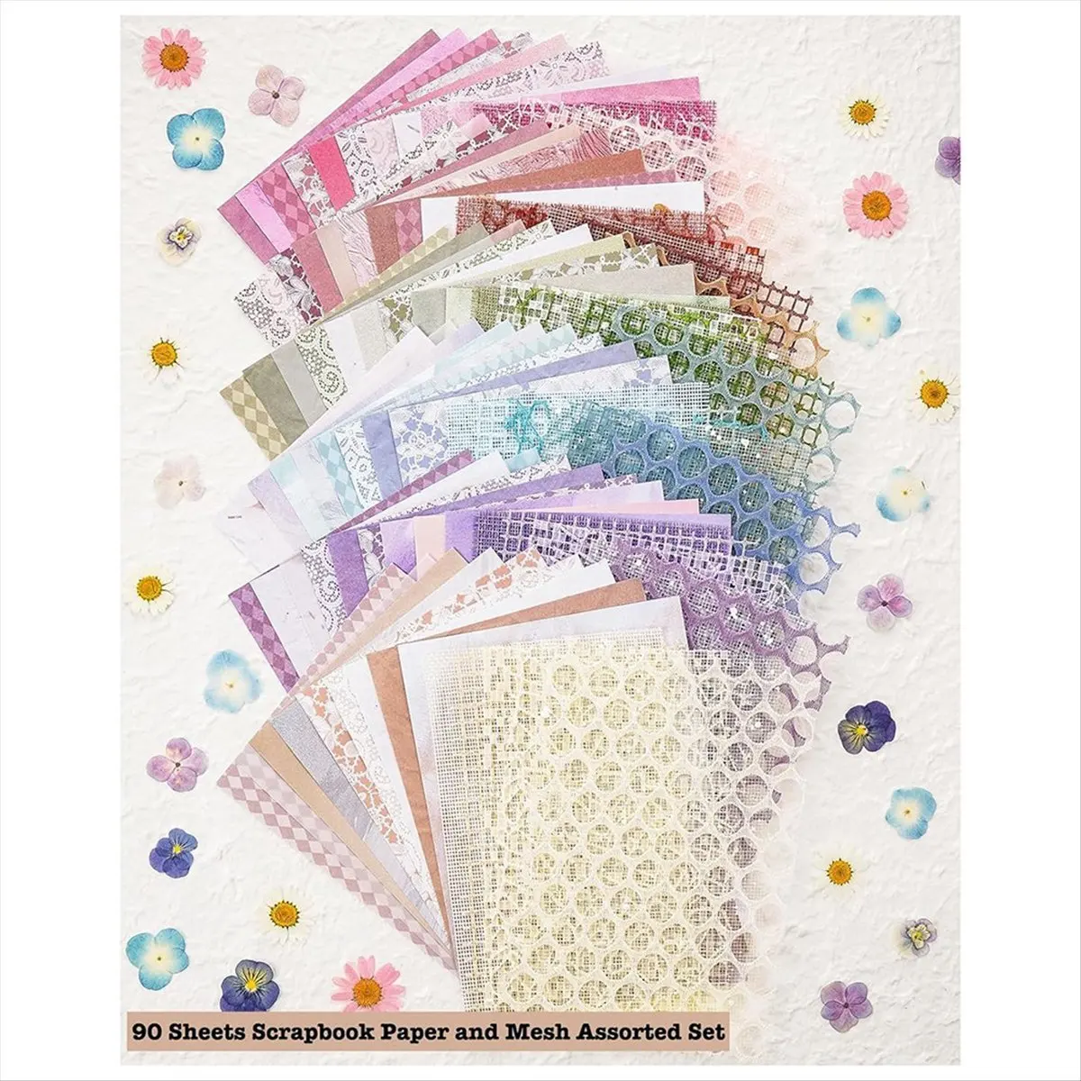 *CLOS 90 Sheets Scrapbook Paper and Decorative Mesh Fabric Assorted Set - 6 Pack Mixed Special Paper for Scrapbooking,A
