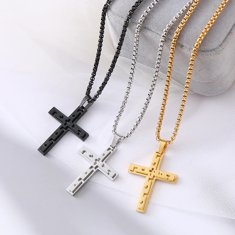 Women's and Men's Creative Punk Style Cross Necklace Simple Hollow Pattern Stainless Steel Fashionable Holiday Gift