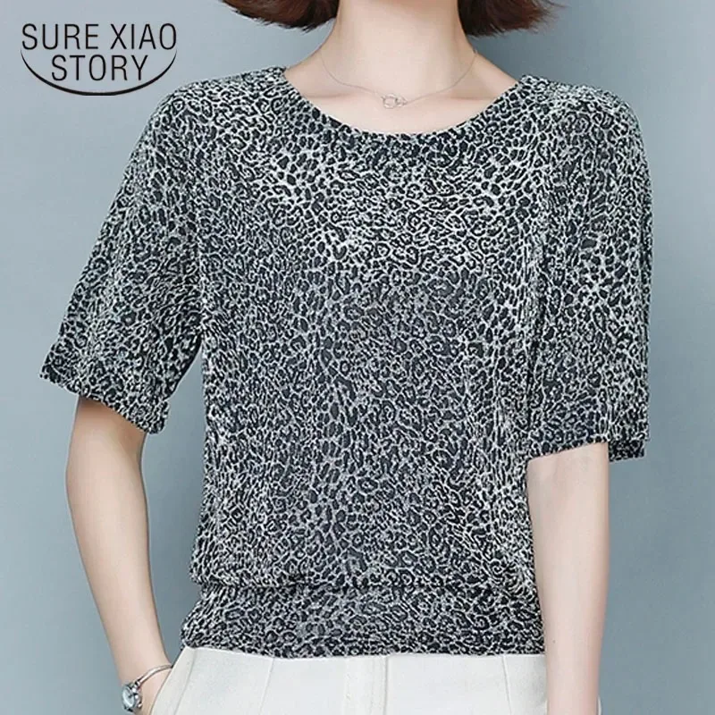 بلوزات ترتر لامعة للنساء قميص لامع بلايز أنيقة تونك ليوبارد طباعة تألق ملابس جديدة 9197 #4