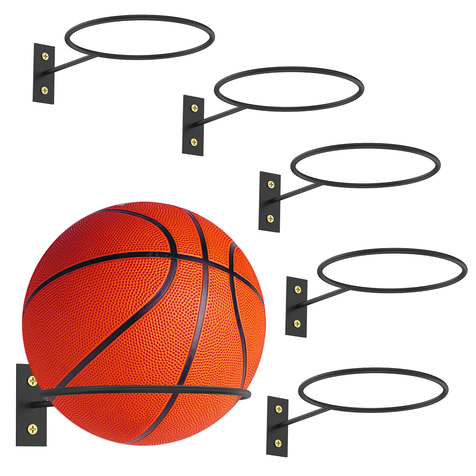 6-teiliges Wandmontiertes Ballaufbewahrungsregal, Robuster Eisenwandhalter für Bälle, Platzsparendes Ballpräsentationsregal für Trainingsplätze und Schulen
