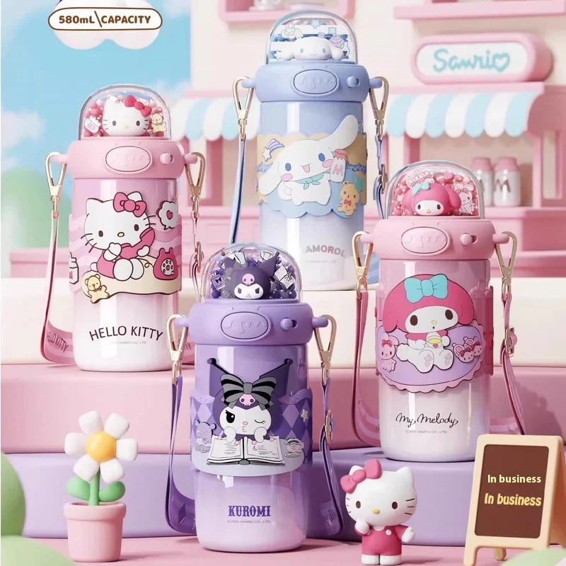 2025 nuevos personajes Sanrio, vaso brillante, taza de vacío de acero inoxidable de 580ml, termo seguro de calidad alimentaria, taza de viaje a prueba de fugas a la moda