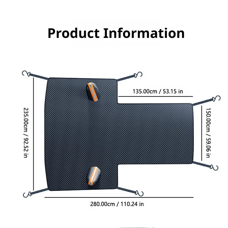 SEAMETAL Extended 3‑Window Car Windshield Snow Cover Engine Hood Anti‑Frost Anti‑Ice Sunshade with 6 Fixing Straps for Sedan SUV