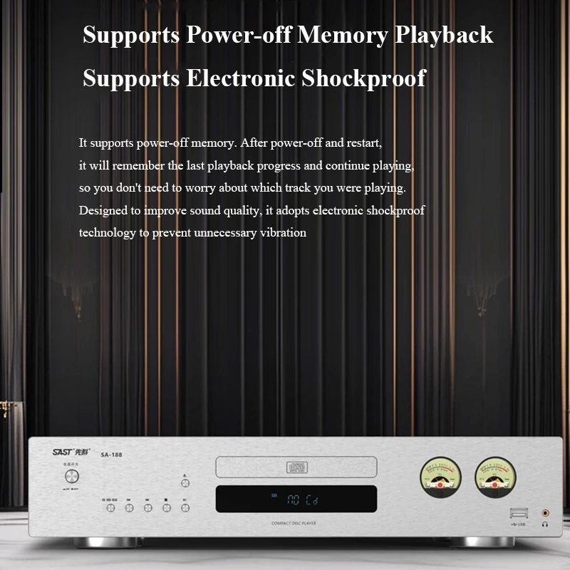 SA-188 HIFICD Player بلوتوث 5.2 SPHE8104 DAC رقاقة مزدوجة VU متر Audiophile CD نقل الموسيقى يدعم الإلكترونية للصدمات