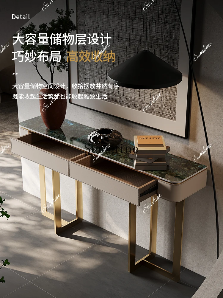 

Italian-style entrance platform, modern simple and light luxury entrance hall partition, rock slab end view table, saddle skinP