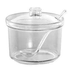 210/400ml Transparent Acrylic Sugar Bowl with Spoon Lid Visible Anti-fall Spice Jar Seasoning Salt Shaker Pot Cans