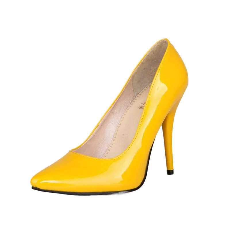 

ZawsThia patent PU leather woman thin high heels colorful yellow green stiletto office lady pumps women shoes big size 46 47 48