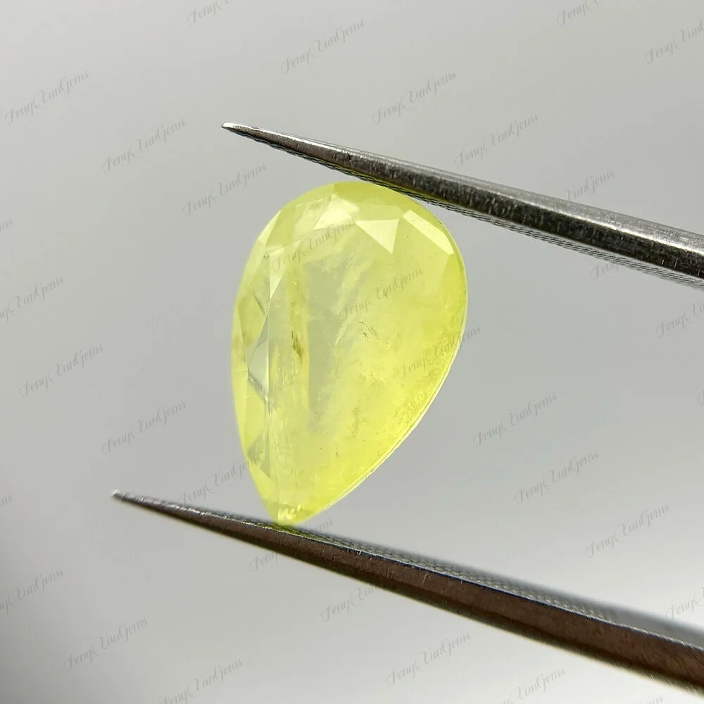 Pear Cut Synthetic Gemstones With Cracks Inclusions Inside Glass Loose Gemstone 3*5~10*14mm Fluorescent Yellow For Jewelry