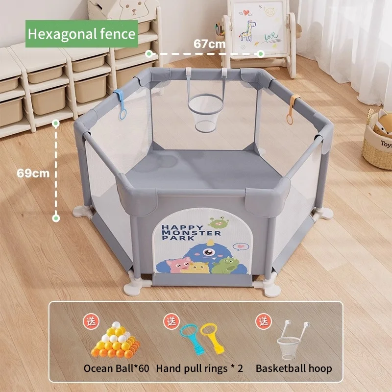 Baby play guardrail for children's living room floor, home safety for toddlers learning to walk, baby crawling hexagonal fence