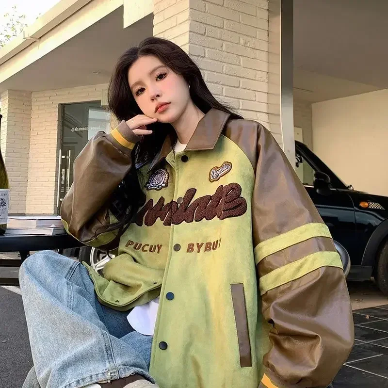 ฤดูใบไม้ผลิฤดูใบไม้ร่วงเสื้อแจ็คเก็ตวินเทจผู้หญิงเกาหลี Harajuku แฟชั่นวิทยาลัยชุดแจ็คเก็ตเบสบอลหญิงขนาดใหญ่ Streetwear Y2k