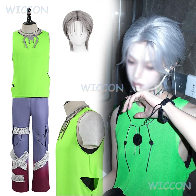 

Till Cosplay ALIEN STAGE Anime R7 Neon Green Vast Pants Choker Costume Wig Performance Halloween Unisex Party Necklace Decors
